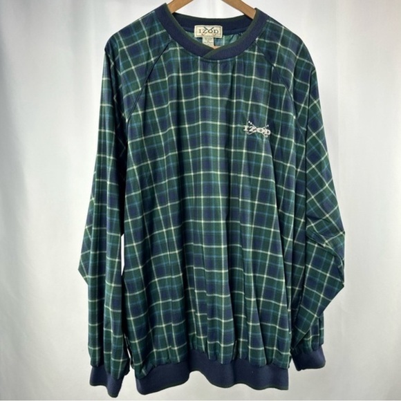 Vintage‎ Izod Men's XL Green Blue Plaid Windbreaker Pullover Jacket Golf - Picture 1 of 10